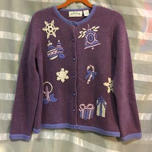 Orvis Purple/Blue Christmas cardigan Sweater